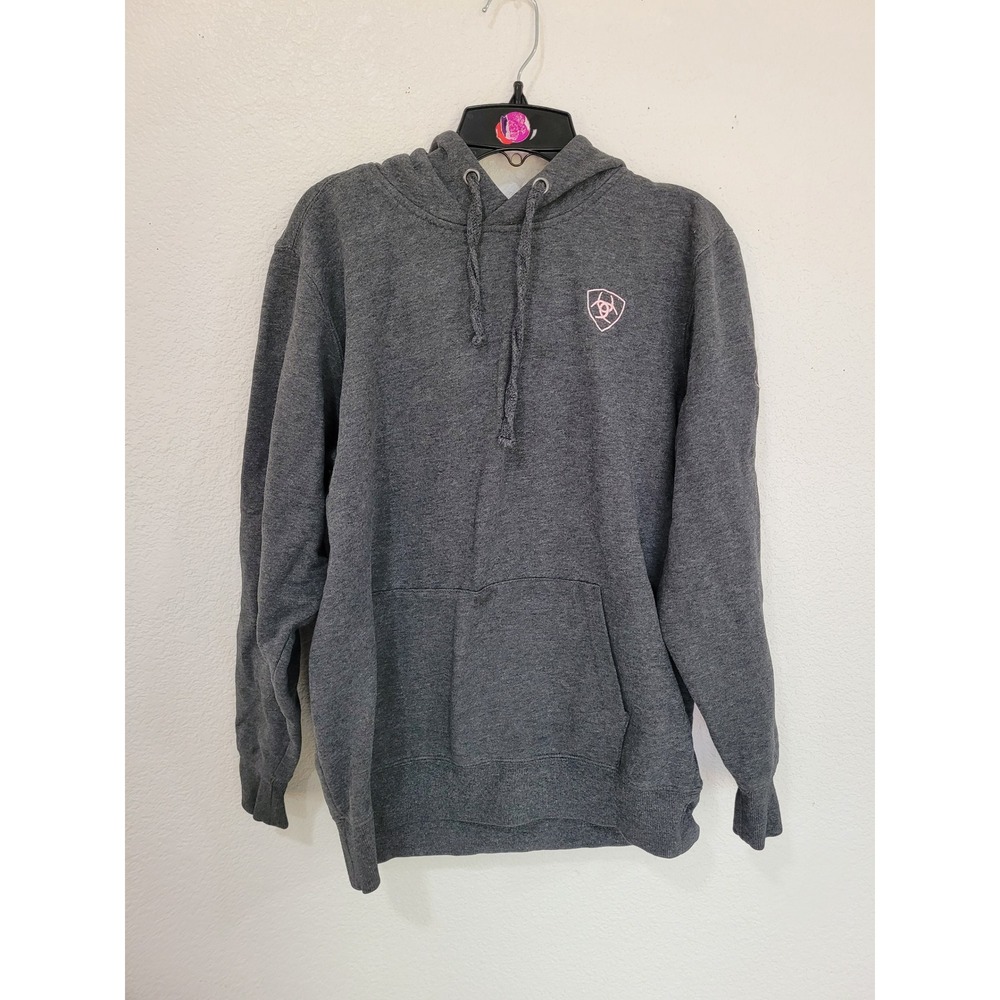 Ariat Womens Hoodie Charcoal Grey Pink Logo Pullover Sweatshirt Medium #25
